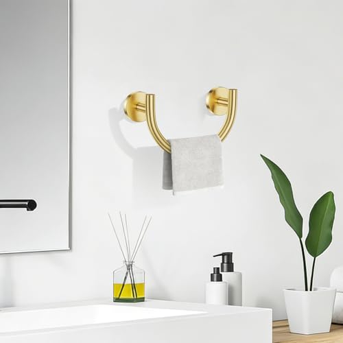 Brushed Gold Smiley Face Towel Ring Bathroom Hand Towel Holder Stainless Steel Wall-Mounted Bathroom Hardware Accessories Towel Rack - color: Brushed Gold