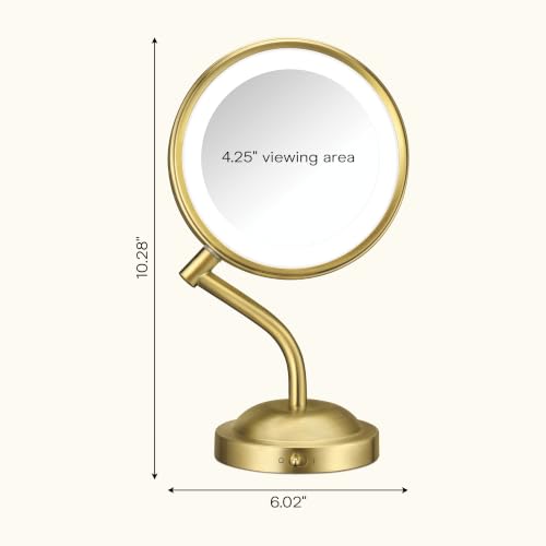 Conair Lighted Makeup Mirror, LED Vanity Mirror, 1X/5X Magnifying Mirror, Battery Operated in Brushed Brass - style: Brushed Brass 1X/5X Magnification