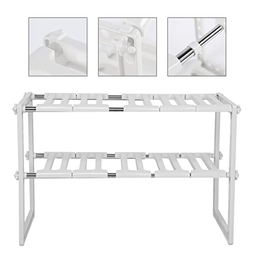 Mingzhe Retractable 2-Layer Storage Rack Adjustable Length Under Sink Organizer Stainless Steel Kitchen Shelf with Height Adjustment for Dishware Storage