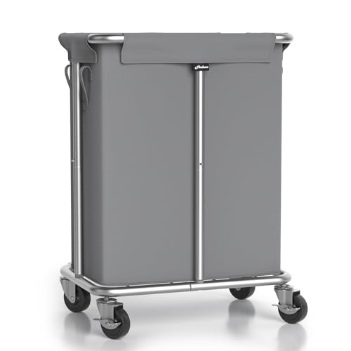 Hodonas Laundry Basket with Wheels, Rolling Laundry Hamper, 46 Gallons (170L), Removable and Machine Washable Liner, Steel Frame, Large Laundry Cart for Laundry Room, Bedroom, Bathroom, Dorm - Grey - color: Gray