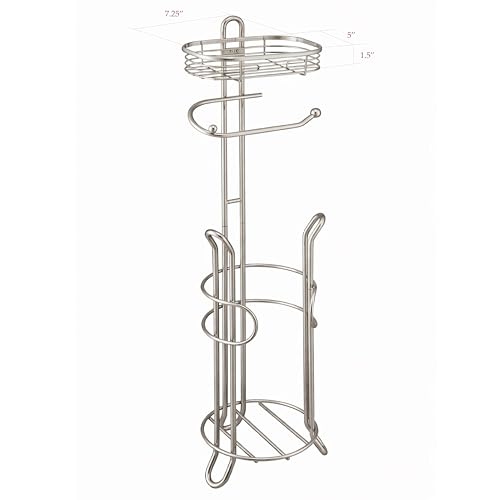 SunnyPoint Bathroom Heavyweight Toilet Tissue Paper Roll Storage Holder Stand with Reserve and Shelve, The Reserve Area Has Enough Space to Store Mega Rolls. (SN) - color: Stain Nickel
