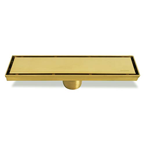 Neodrain 12" Gold Linear Shower Drain,2-in-1 Flat& Tile Insert Cover | 304 Stainless Steel,Fast Drainage, Durable,Rectangle Shower Floor Drain with Adjustable Feet,Hair Strainer,Fits Bathrooms - color: Golden, size: 12 In