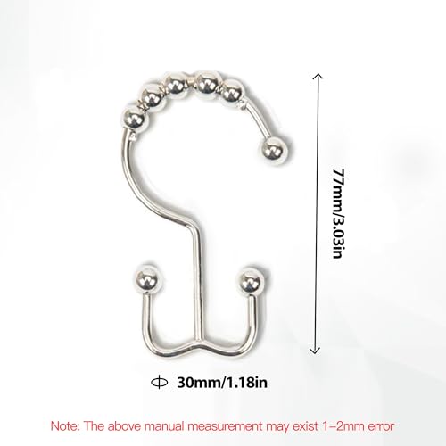 Shower Curtain Hooks Rings, Rust Resistant Metal Double Glide Shower Hooks Rings for Bathroom Shower Rods Curtains, Set of 12 Hooks - Nickel