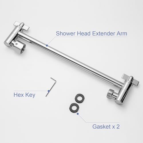 OFFO 11 inch Shower Head Extension Arm, Adjustable Height & Angle Shower Arm Extender with Locking Nut, Universal G1/2 Connector for Fixed and Handheld Showerhead, Chrome - color: Chrome, style: 11 in