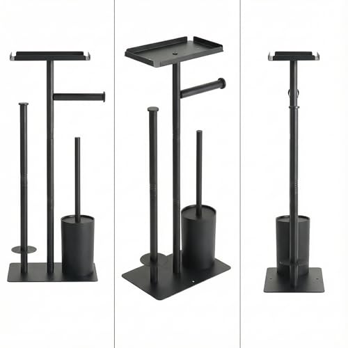 Stainless Steel Floor Standing Toilet Roll Paper Holder,Bathroom Toilet Brush and Paper Holder with Shelf and Wipe Holder (Toilet Paper Holder with Shelf)