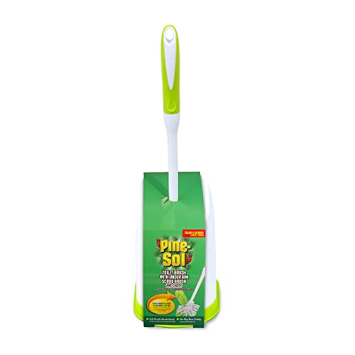 Pine-Sol Toilet Bowl Cleaner Brush with Holder | Heavy Duty Cleaning Wand with Under The Rim Scrubber, Non-Slip Handle, Storage Caddy | Bathroom Supplies, Yellow, Green - size: (Pack of 1)