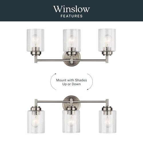 Kichler Winslow 21.5" Vanity Light in Brushed Nickel, 3-Light Transitional Bathroom Light with Clear Seeded Glass. (21.5" W x 9.25" H), 45886NI | Clear seeded glass vanity light for bathroom mirrors (21.5" x 9.25" x 12"), 45886NI - color: Brushed Nickel,