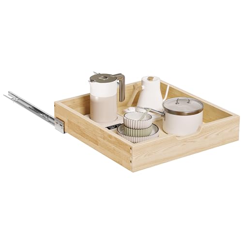 Pull Out Cabinet Organizer, 19.5 in W x 21 in D Solid Wood Slide Out Drawer, Soft Close Sliding Shelf, Bottom or Side Mount for Kitchen Pantry Bathroom, Fits 20.5 in Cabinet Opening - size: 19½” W × 4"H x 21” D