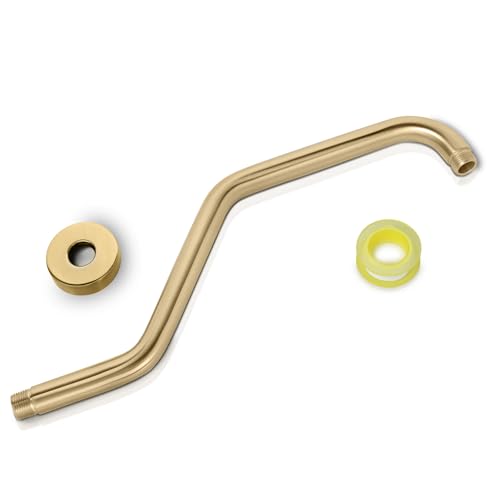 High Rise Shower Arm with Flange,15.5 Inch Gooseneck Shower Arm Extension,Stainless Steel S Shaped Shower Showerarm,Brushed Gold,9Z4MKK - color: Brushed Gold, style: Z Shaped