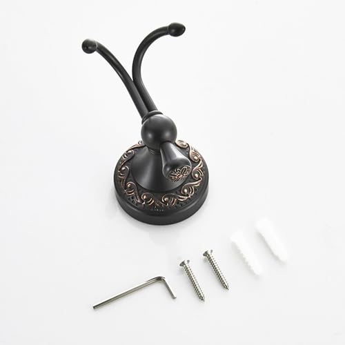 Antique Bronze Brass Bath Towel Hooks, Wall Mounted Bathroom Hardware Accessories,Pattern Carving Design - color: Robe Hook