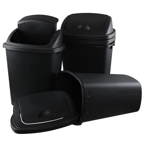Swing Top Wastebasket Trash Can, 10 Gallon, 4-Pack | Sleek Black Garbage Bin with Lid, Fits 10 Gal Liners, for Kitchen, Bathroom, Garage and Workspace - size: 10 Gallon