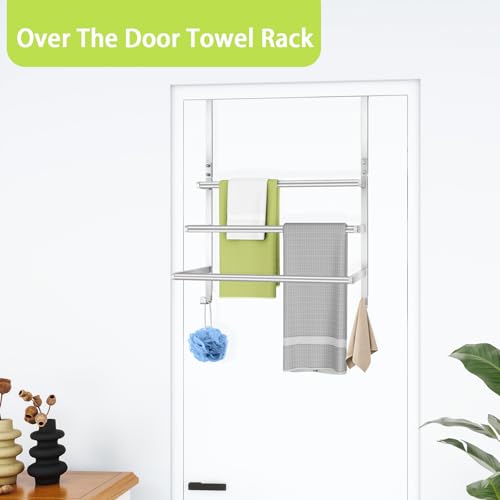 Over The Door Towel Racks for Bathroom, Over The Door Towel Rack, Towel Rack with Hooks for Door Hanging, Towel Bar Over The Door Towel Holder 16Inch, Brushed Nickel - size: 16 Inch