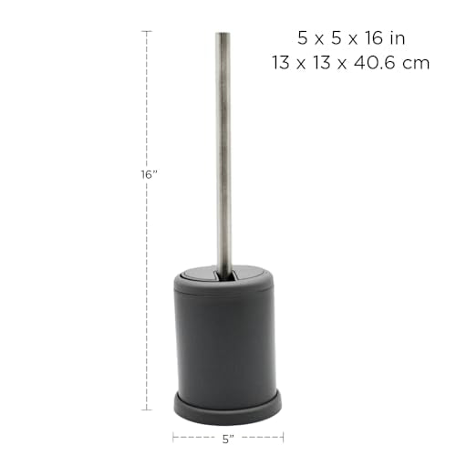 Toilet Bowl Cleaning Brush, Self-Closing Lid, Stainless-Steel Holder, 360 Degree Brush Head, Fingerprint-Proof, Rust Resistant, Compact Size (1 Pack, Grey) - color: Gray