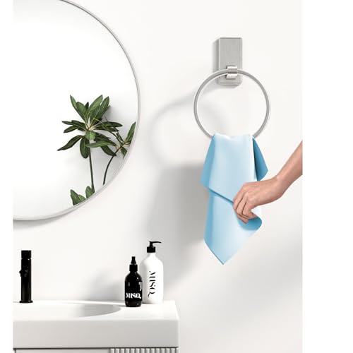 Adhesive Towel Ring, Bathroom Hand Towel Holder SUS304 Heavy Duty Stick On Towel Holder for Kitchen, Brushed Nickel - color: Brushed Nickel, size: Round(1-pack)