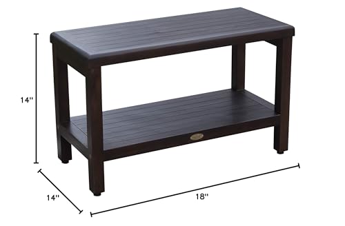 DecoTeak Eleganto 30" Teak Shower Bench with Shelf & LiftAide Arms | Shower bench with shelf supports up to 250 lbs and keeps towels, toiletries, and bathroom accessories neatly organized - size: 30" Length x 12" Width x 18" Height