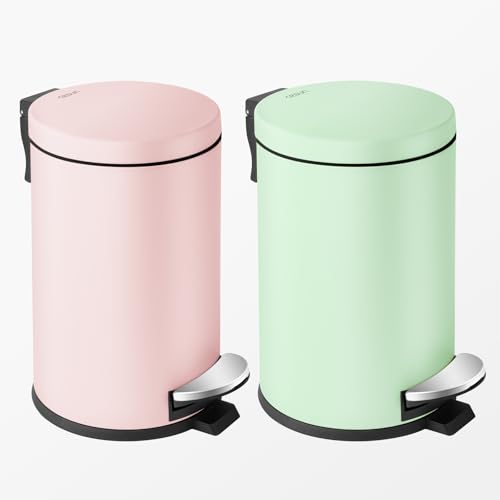Cesun Small Round Bathroom Trash Can with Lid Soft Close, 1.2 Gal, Green | Removable Inner Bucket, Stainless Steel Garbage Can for Bedroom/Office, Hands-Free Step Pedal, Fingerprint-Resistant - color: Green