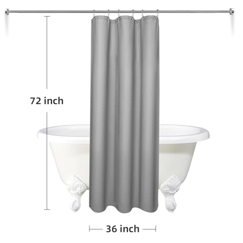 LaCyan Waterproof Waffle Shower Curtain, 258GSM Heavy Duty 3 Piece Set with Clear Liner and 6 Stainless Steel Hooks, Polyester Fabric Shower Curtains for Bathroom, Machine Washable, 36x72 Inch, Grey - color: Grey, size: 36"W x 72"L (Pack of 1)