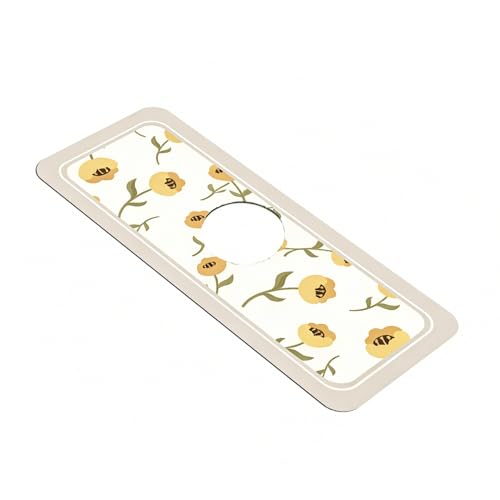 14.96"×5.43" Diatomite Sink Faucet Absorbing Mat, Reusable Drying Mat Splash Guard for Kitchen Bathroom Counter, Sink Drip Catcher & Organizer - style: Flower-4