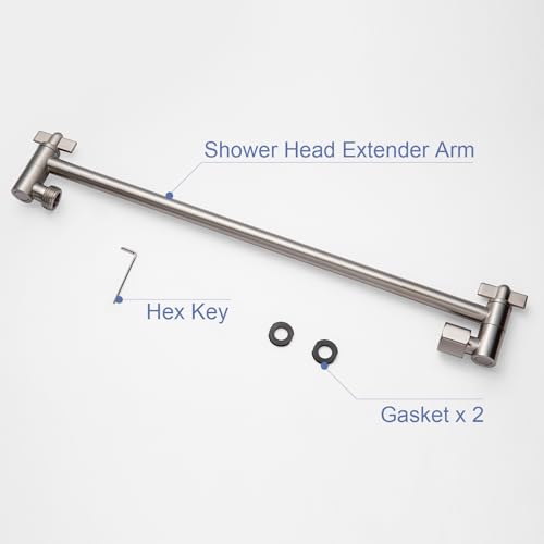 OFFO Shower Head Extension Arm, 16 in Shower Extension Arm with Locking Nut, Adjustable Shower Arm Extender, G1/2 Connector for Fixed Shower Head & Handheld Showerhead, Brushed Nickel - color: Brushed Nickel, style: 16 in