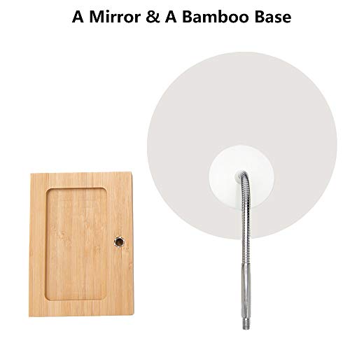 YEAKE Flexible Gooseneck Bamboo Vanity Makeup Mirror,360°Rotation 8" Large Frameless Vanity Mirror Folding Portable Table Desk Mirror with Stand Bathroom Shaving Make Up Mirrors Round - size: 11.6"L x 6.3"W