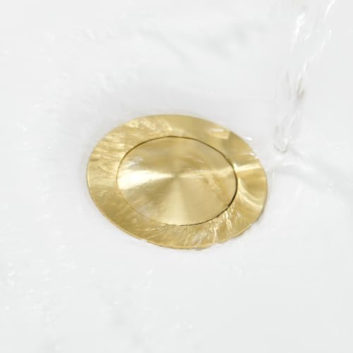 Pop up Sink Drain Stopper for Bathroom Vessel Vanity Sink Art Basin Brushed Gold, Small Cap Without Overflow, Metal Pop-up Drain Strainer with Detachable Basket Stopper | Pop Up Drain, Made of Metal, Small Cap, with Detachable Basket Stopper, Drain Fast,