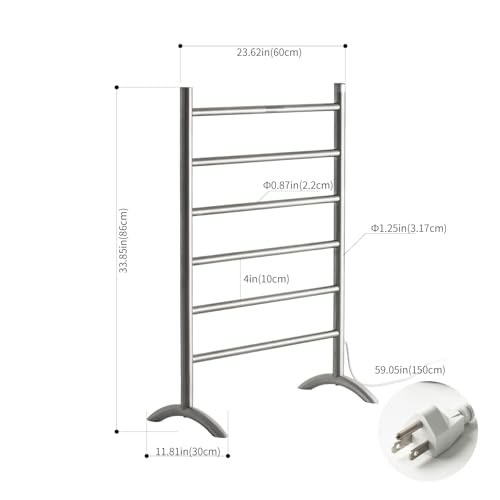 Freestanding Towel Warmer, Brushed Stainless Steel | Top One-Button Timer (2H/4H/Continuous), Rapid Heating, No Bending, Stainless Steel, Bathroom/Dressing Room。 - color: Brushed
