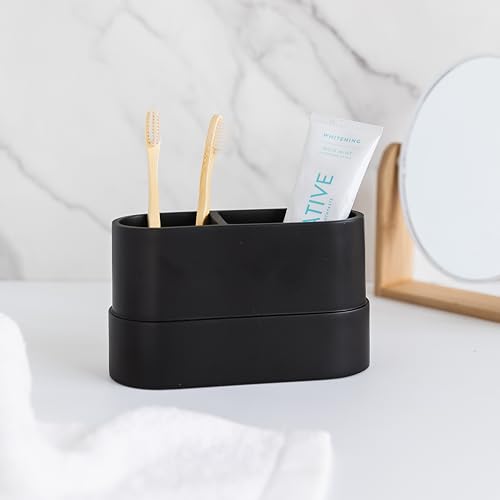 Yew Design Matte Black Bathroom Toothbrush Holder Cup - Round Large - color: Large Round Matte Black