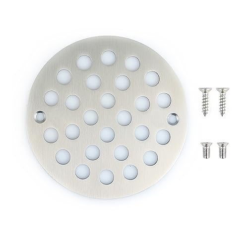 4 Inch Screw-in Round Shower Drain Cover Replacement Floor Drainer with Screws (Brushed Nickel) - color: Brushed Nickel