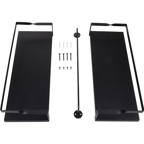 Elevon Floating Shelves for Bathroom Organizer Over Toilet, Bathroom Shelves Wall Mounted with Towel Rack, Corner Wall Shelf for Bedroom Decor Kitchen Storage (Black, Set of 2)