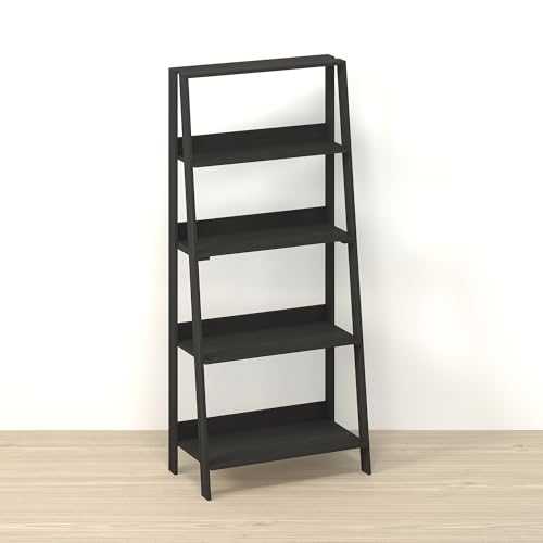 Narita Ladder Shelf, 5-Tier Bookshelf, Freestanding Bookcase Storage Rack Organizer, for Home Office, Living Room, Bathroom, Ebony - color: Ebony