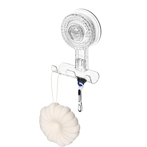 HOME&I Twist-to-Lock Razor Holder for Shower, 2 Pack Clear Suction Cup Bathroom Hooks with Triple Hook Design, No-Drill Wall Mount Organizer for Razor, Loofah, Washcloth & Shower Accessories - style: Twist Lock+Triple Hook