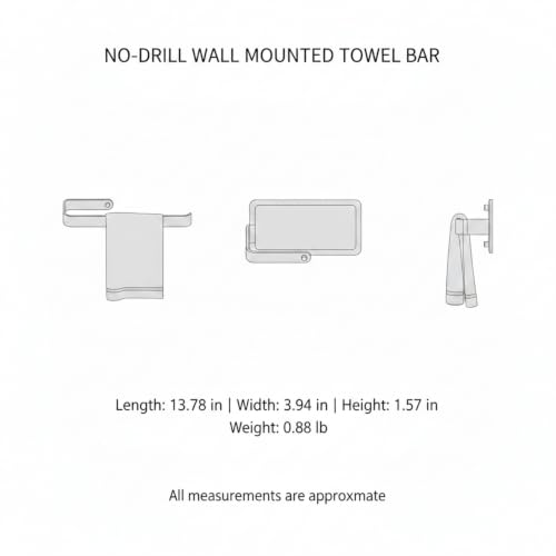 Towel Bar, 13.8-Inch Adhesive Metal Bathroom Rack with No-Drill Mount for Smooth Walls, Hole-Free Installation (1 Piece) - color: Black
