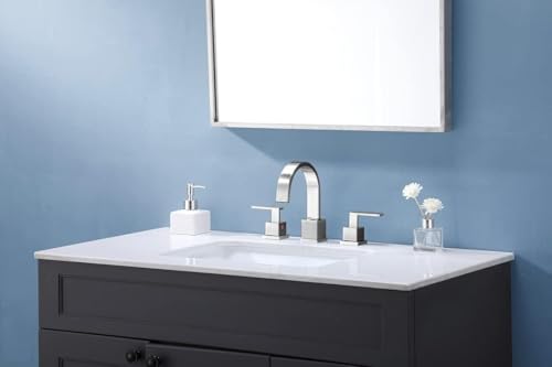3 Hole Widespread Brushed Nickel Bathroom Faucet,Modern Waterfall 8 inch 2 Handle Bathroom Sink Faucet Vanity Bathroom Faucet for Sink 3 Hole with Pop Up Drain and Water Supply Lines - color: Brushed Nickel