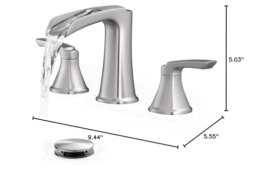 Brushed Nickel Bathroom Faucets, Brass Widespread Waterfall Faucet for Bathroom Sink, 3 Hole Bathroom Sink Faucet, 8 Inch 2 Handle Bathroom Vanity Faucets with Pop-up Drain for Lavatory RV - color: Brushed Nickel