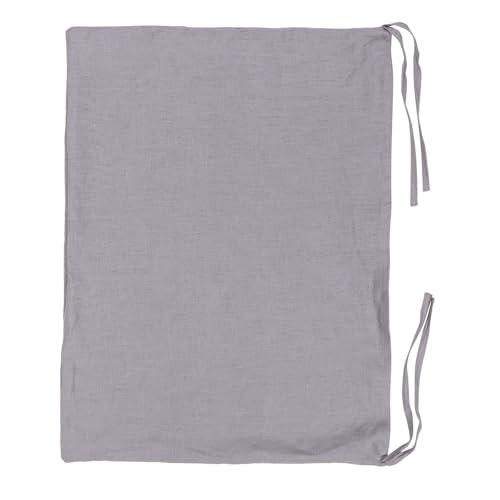 Hanging Linen Laundry Bag, 100% Pure Flax Linen Over The Door Hamper with Bottom Zipper for Laundry Room, Household Dirty Cloth Storage Organizer Bag, Gray