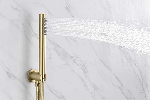 SUMERAIN Bathroom Brushed Gold Rain Shower System with Tub Spout | Tub and Shower Set, Brass Hand Shower, 8" Shower Head, Brass Rough in Valve, Concealed Box Design - color: Brushed Gold, size: 3 Function