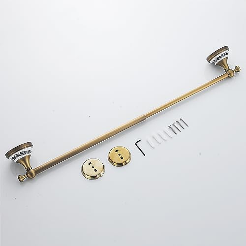 Antique Bronze Brass Towel Bar,Adjustable 15.5 to 27.5 Inch Bath Towel Bar Rack for Bathroom Towel Holder, Wall Mounted Bathroom Hardware Accessories,Porcelain Design - color: Single Towel Bar