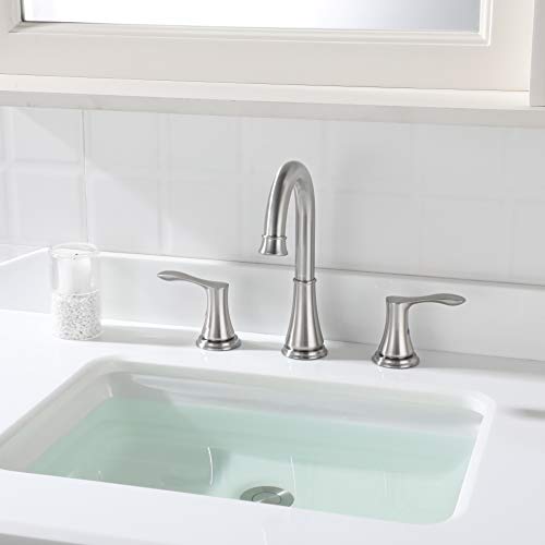 Brushed Nickel Widespread Bathroom Sink Faucet 8 Inch for Vanity | with All Metal Pop Up Drain, High Arc 2 Handle Lead-Free Deck Mount Bathroom Faucet for 3 Hole Lavatory Utility Sink - color: Brushed Nickel
