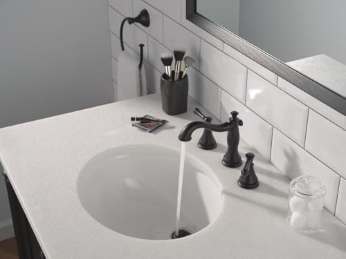 Delta Cassidy Matte Black Bathroom Faucet 3 Hole, 8 Inch Widespread Bathroom Sink Faucet for Vanity, Metal Push-Pop Drain Assembly, Matte Black 3597LF-BLMPU - color: Matte Black