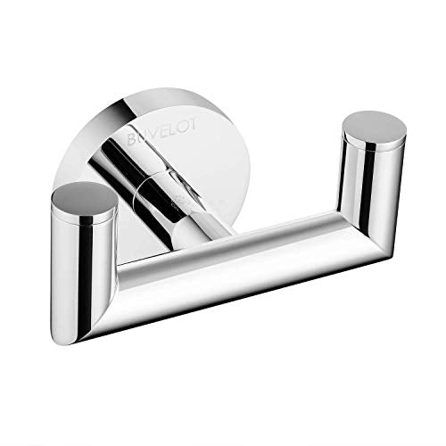 Towel Hook, Coat Hooks for Bathroom and Kitchen, Modern Double Robe Hook Wall Mounted, Chrome, 077020-CR, Leo Series