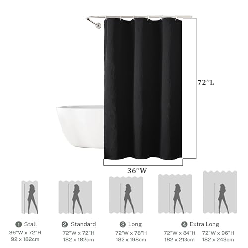 Aiyufeng 3D Textured Black Small Shower Curtain for Bathroom, Fabric Shower Curtain Heavy Duty Cloth, Stall Size Narrow Bathroom Curtains, Machine Washable, 36x72 Inches - color: Black, size: 36"W x 72"L (Pack of 1)