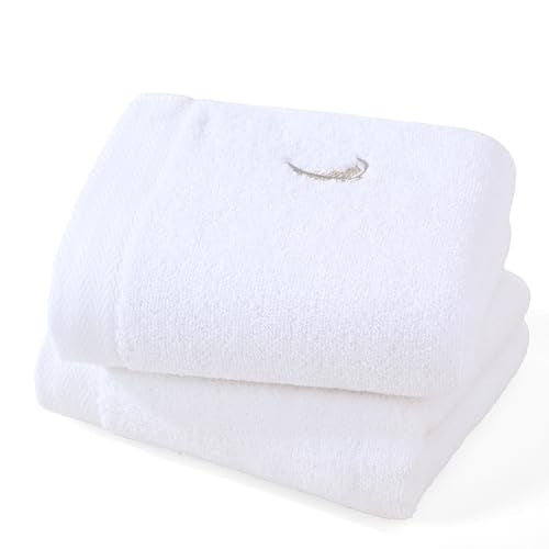 YiLUOMO Elegant White Hand Towels Silver Feathers Embroidered Set of 2 Super Thick Luxury 100% Cotton Ultra Soft Highly Absorbent Bathroom Hand Towel, 13 X 29 Inch - color: Silver