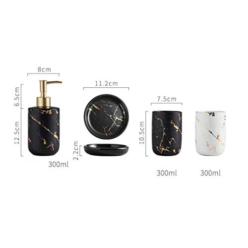 Bathroom Accessory Set Ceramics Bathroom Set Accessories Complete Set Vanity Countertop Accessory Set Includes Soap Dish Lotion Dispenser Tumblers (Black(Four Piece))