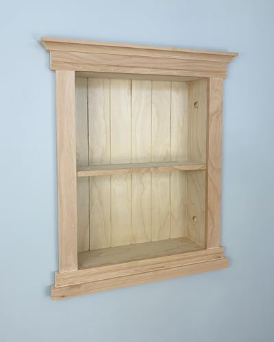 14x18 Elliot Craftsman Recessed Wood Wall Niche, Open Medicine Cabinet Replacement, in Wall Bathroom Cabinet Insert Shelves, Made in North America, NO MDF, Beadboard, Unfinished - color: Unfinished Beadboard