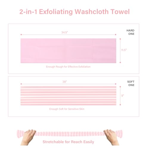 Yiclick Exfoliating Washcloth Towel - Exfoliating Body Scrubber, Loofah Wash Sponge - Korean & Japanse & African Washcloth - Soft + Rough Exfoliating Back Scrubber - for Senstive and Rough Skin - color: Pink