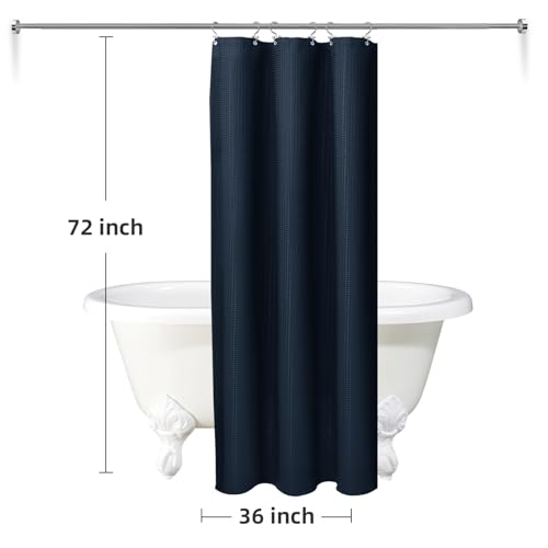 LaCyan Waterproof Waffle Shower Curtain, 258GSM Heavy Duty 3 Piece Set with Clear Liner and 6 Stainless Steel Hooks, Polyester Fabric Shower Curtains for Bathroom, Machine Washable, 36x72 Inch, Navy - color: Navy, size: 36"W x 72"L (Pack of 1)