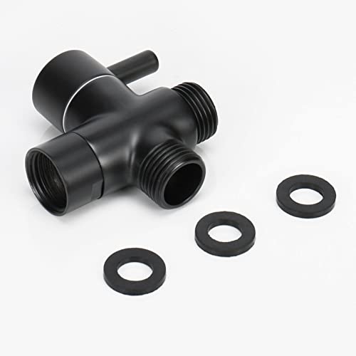 NearMoon Solid Brass G1/2" Shower Arm All Metal Universal 3-Way Diverter Valve for Handheld and Fixed Head, Replacement Component Adapter (Matte Black) - color: Matte Black