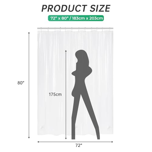 AmazerBath Long Shower Curtain 80 Inches Clear Shower Curtain Plastic Premium PEVA, Heavy Duty 8G Weighted Shower Curtains for Bathroom with 3 Big Stones and 12 Grommets, 72x80 Inches - color: 8g Clear, size: 72"W x 80"L (Pack of 1)