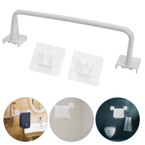 Amosfun 15.74 Inch Adhesive Bathroom Towel Rack No Drill Wall Mounted Towel Bar Holder with Suction Cups for Kitchen and Balcony Storage - color: White