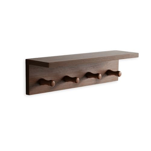 Entrance Coat Rack ,Coat Hooks, Wall-Mounted Wooden Hook Rack, Wall-Mounted Shelves are Very Suitable (Teak Colored Finish—A-1) - style: Teak colored finish—A-1